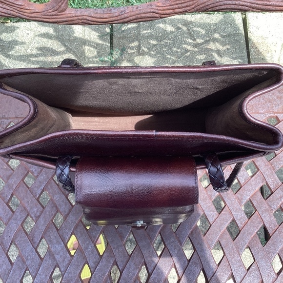 Vintage Brighton Mahogany Silver Flap Top Croc Embossed Leather Messenger Bag - Picture 9 of 9